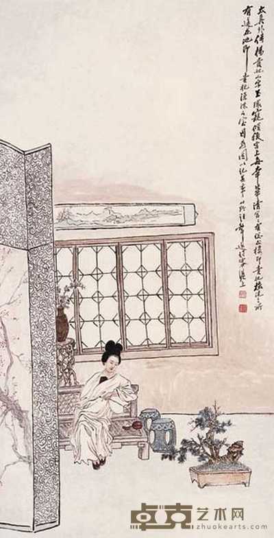 汪声远 太妃出浴图 立轴 103x55cm